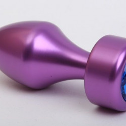 Фиолетовая анальная пробка с широким основанием и синим кристаллом - 7,8 см.