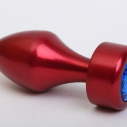 Красная анальная пробка с широким основанием и синим кристаллом - 7,8 см.